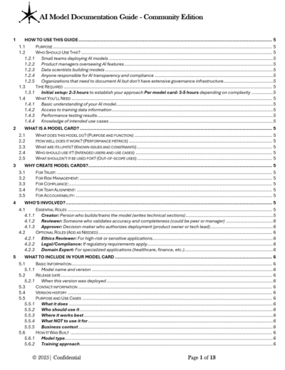 AI Model Card Documentation Guide (Community Edition) 2025