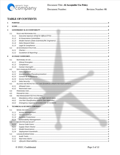 AI Acceptable Use Policy Template — Professional Edition