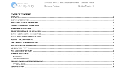 AI Bias Assessment Checklist — Comprehensive Risk & Governance Tool